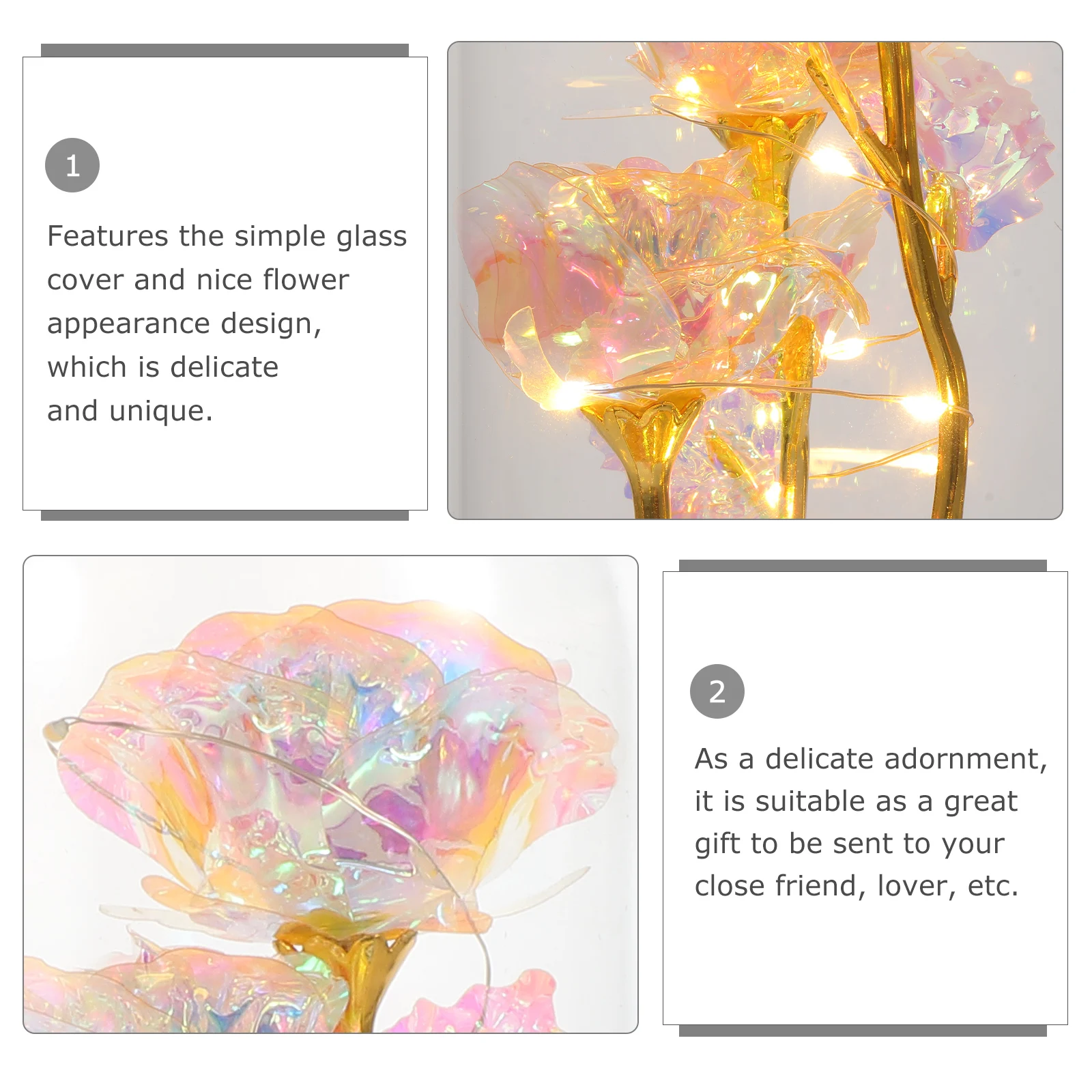 

Christmas Decoration Gold Foil Rose Ornament Glass Dome Luminous Flower Adornment White Miss