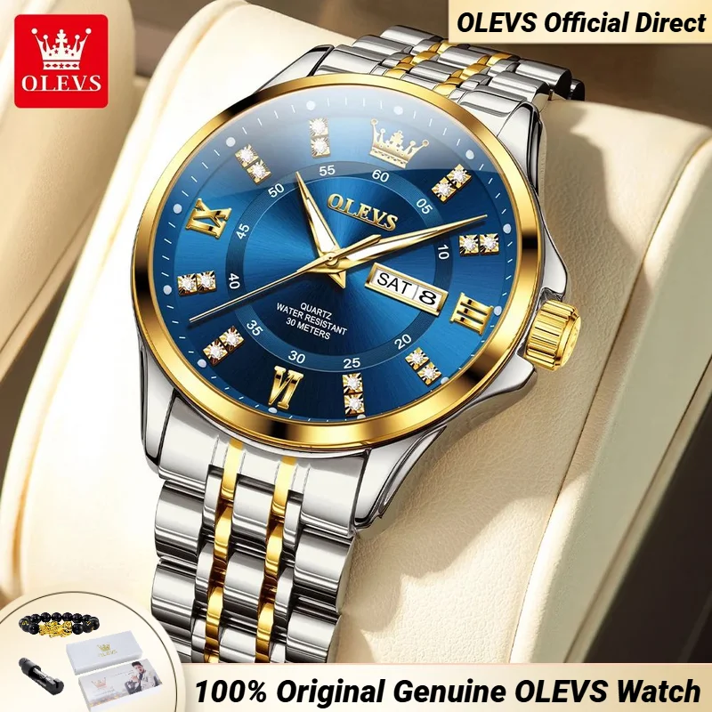 OLEVS 3620 Men's Watches Luxury Brand Date Week Luminous Stainless steel Waterproof Diamond Watch Male Wristwatches Reloj Hombre