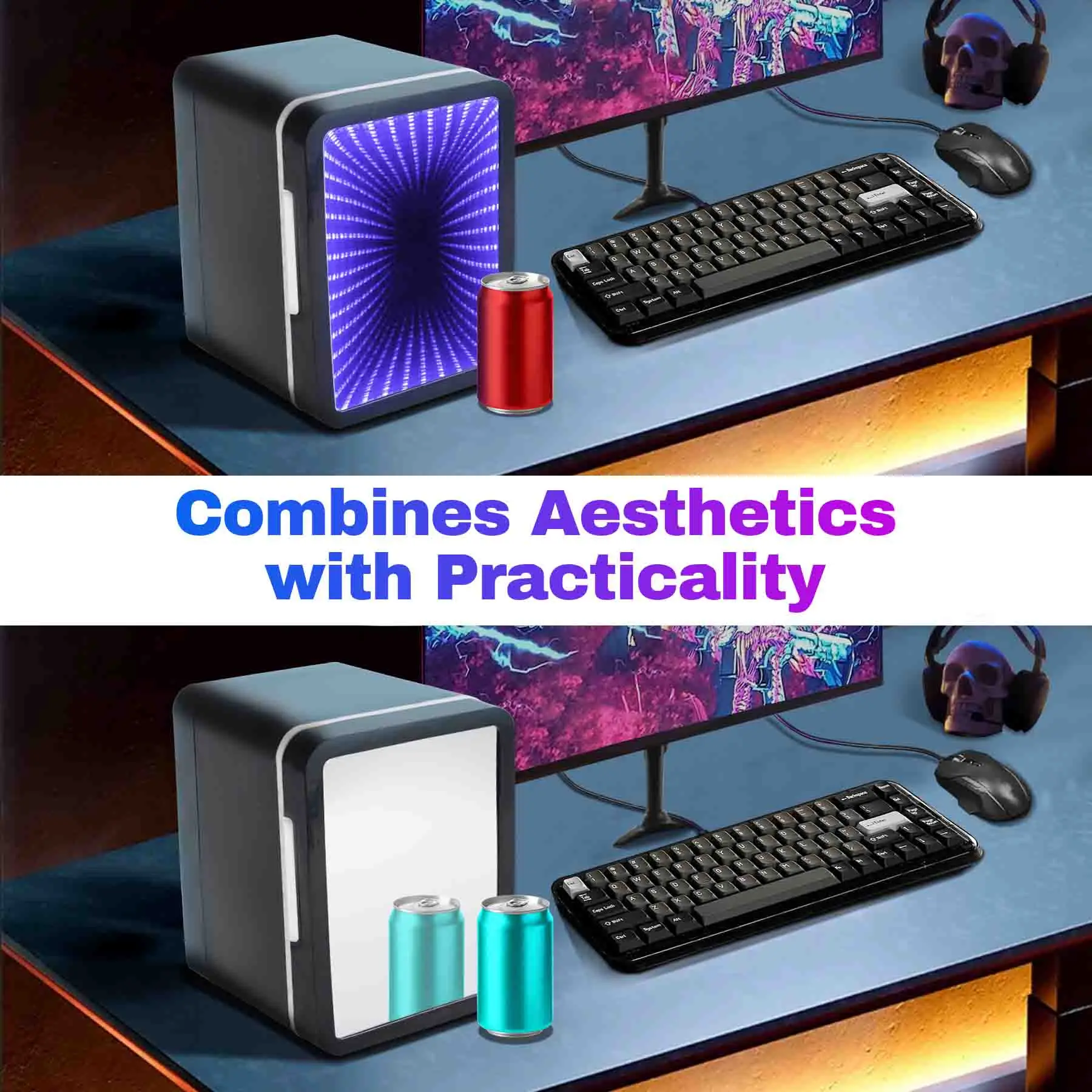 IceBlue 13 وضع العرض عكس الضوء مصباح ليد مرآة ثلاجة صغيرة 4L/6Can ثلاجة التيار المتناوب/تيار مستمر برودة ثلاجة التجميل للمنزل سيارة