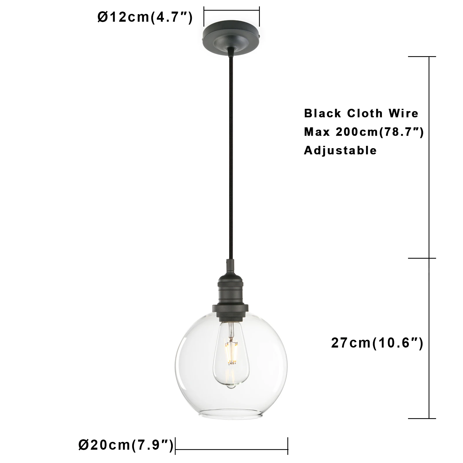 Imagem -02 - Luz Pendente Industrial Phansthy Vintage Luz de Teto Retro Sombra de Vidro Transparente Luz Suspensa Lâmpada de Decoração Globo 20cm