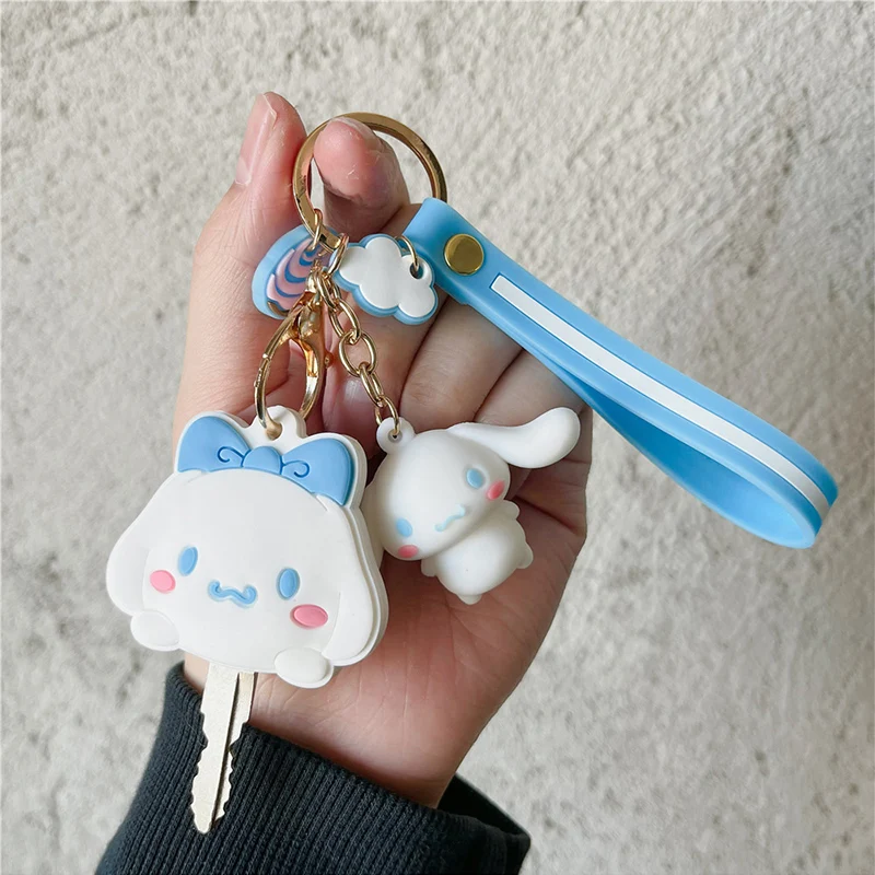 Sanrio Hello Kitty Pompom Keychain Silicone Key Case Pendant Cinnamoroll Car Key Chains Kuromi Melody Card Case Keychain