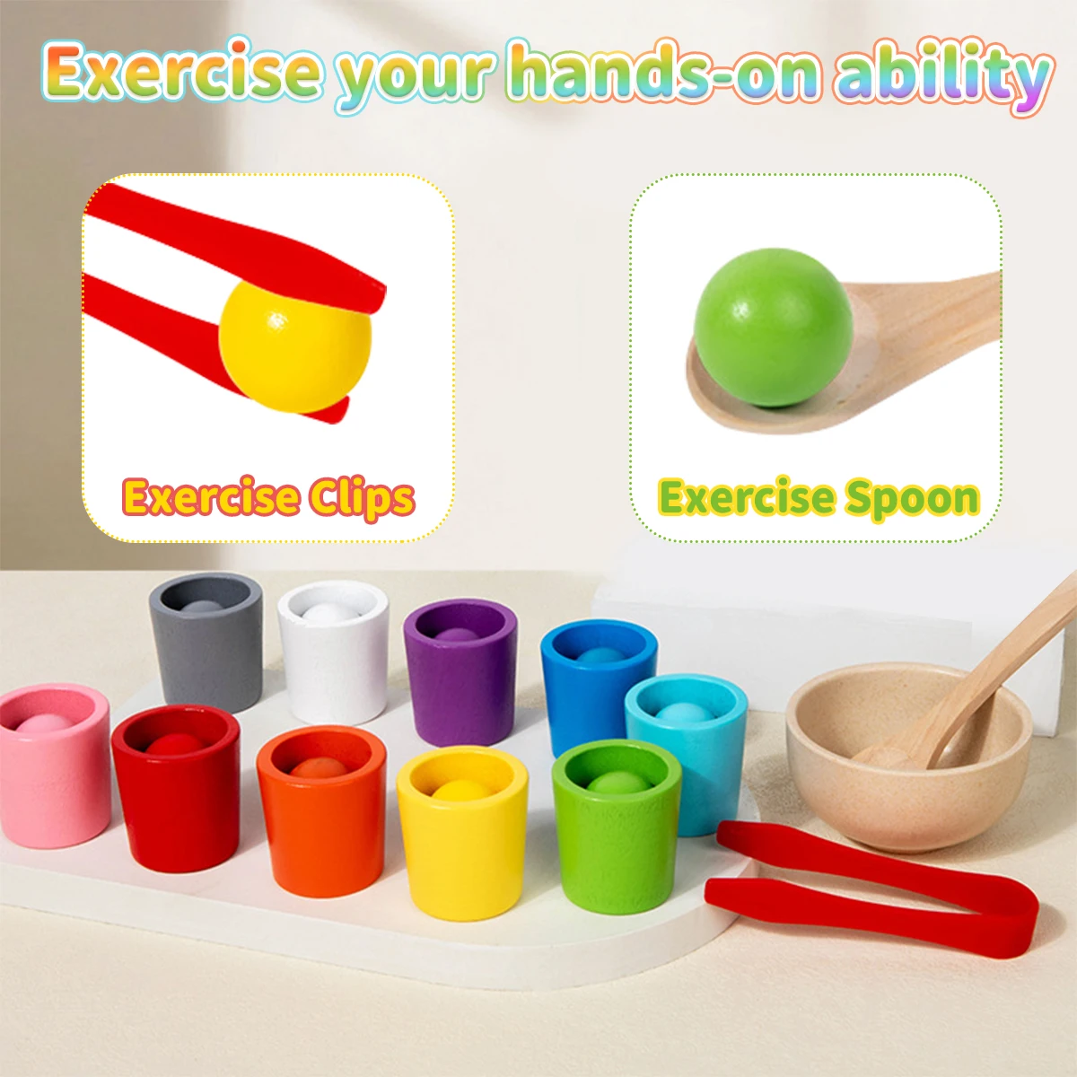 Balles en tasses Montessori, jeu de tri de couleurs en bois, jouets éducatifs d'apprentissage préscolaire pour tout-petits, tri, comptage assorti