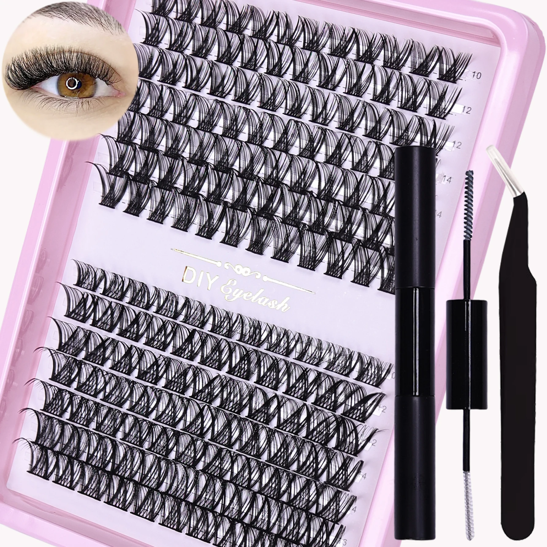 مجموعة تمديد الرموش مع 161 مجموعة رموش فردية، وتجعيد على شكل حرف D وطول مزيج، لاصق للرموش، ومانع التسرب وملاقط الرموش #1