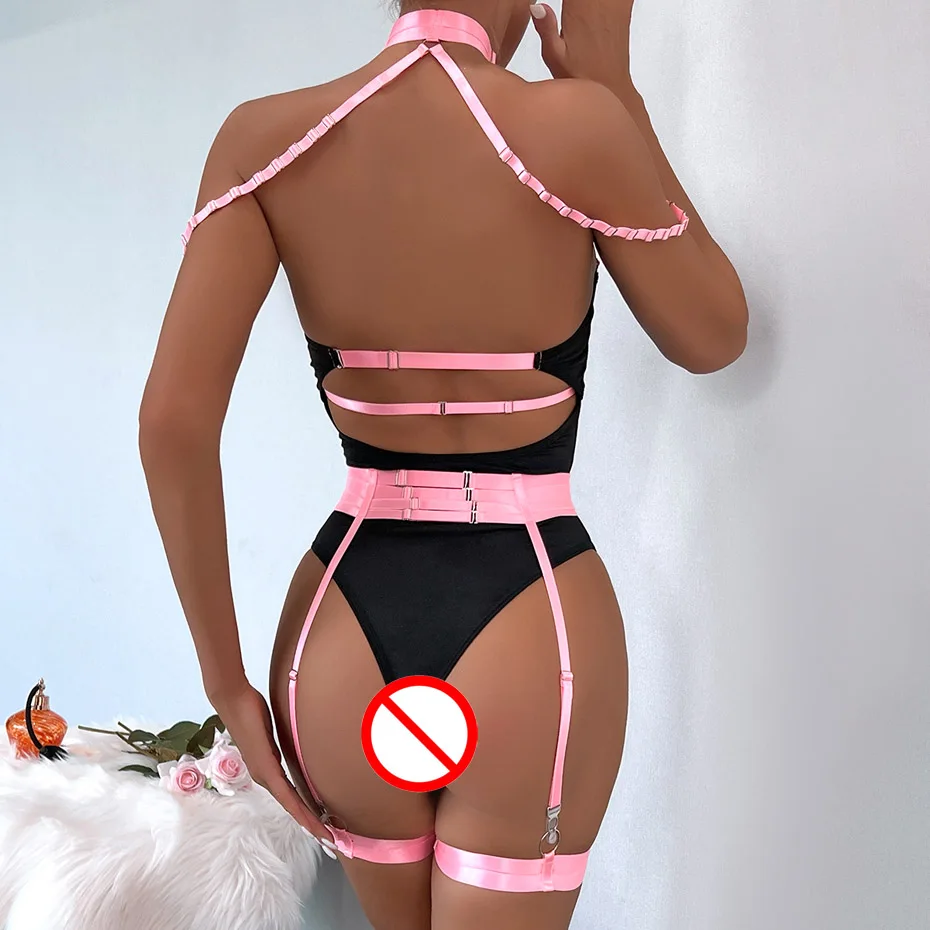 JSY Sexy Lingerie donna intimo corpo Halter Lace Body Bondage Teddy camicia da notte cavallo aperto Lingerie erotica costumi Porno