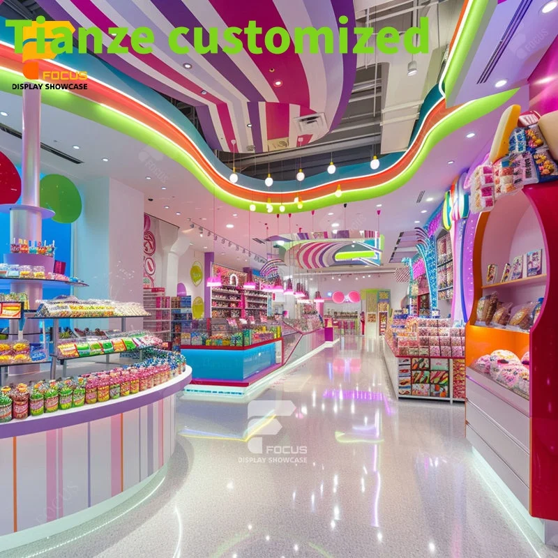 

Customized-Factory Manufacturing Vitrine Sweet Glass Shop Lollipop Candy Display Counter Sweets Shop Candy Store