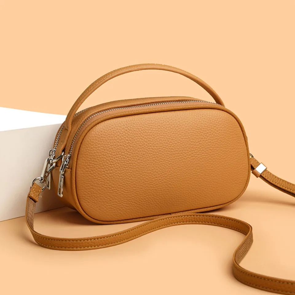 جلد طبيعي بلون حقائب اليد النسائية محفظة 2 طبقات فاخرة جلد البقر المرأة الكتف رسول حقائب كروسبودي محفظة كيس