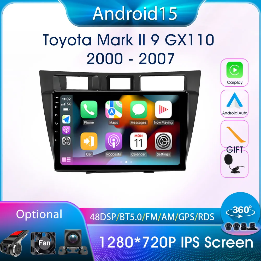 

HD Touch Screen Head Unit 9 Inch for Toyota Mark II 9 GX110 2000-2007 DSP Car Intelligent System Carplay GPS Android Auto Radios