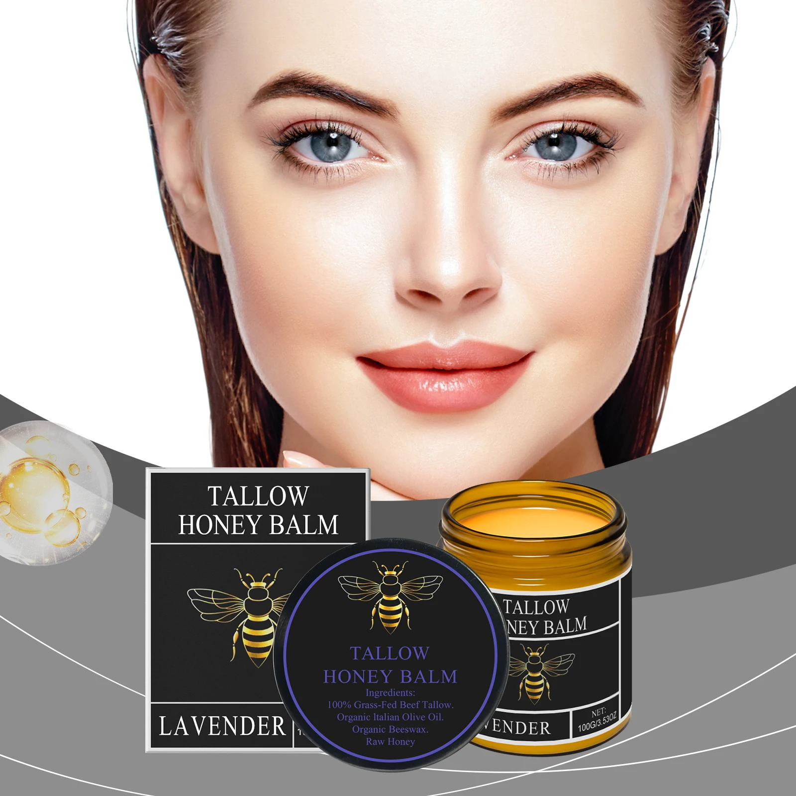 

Honey & Beef Tallow Moisturizing Cream - Lavender-Scented Hydrating Lotion for Dry Skin, Softening & Non-Greasy