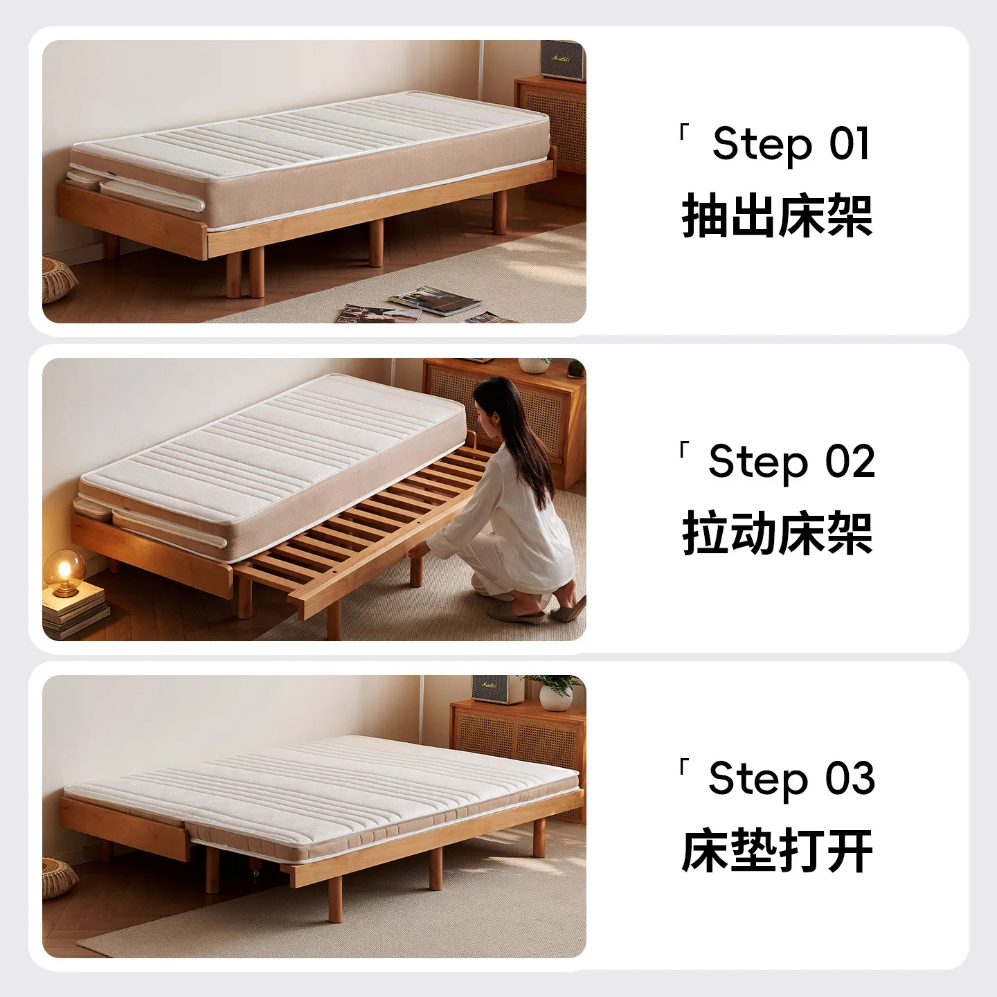 DSA all solid wood beech bed dual-purpose folding pull-out bed small apartment room second bedroom pull-out retractable bed