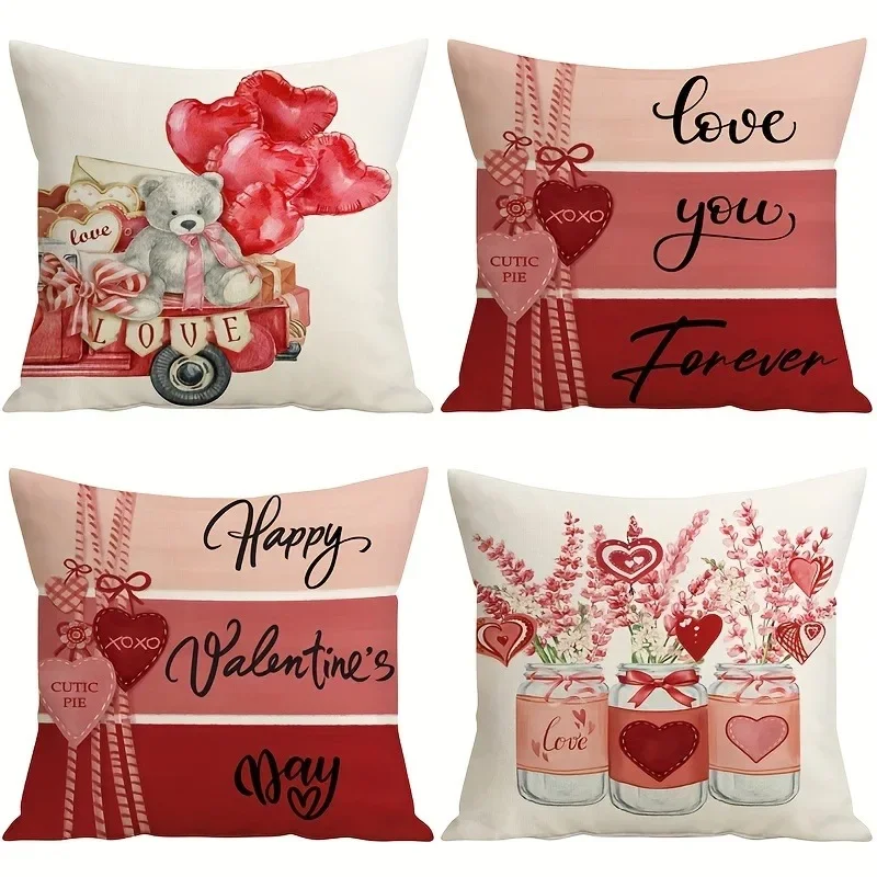 Valentine's Day decoration pillowcase gift love balloon bear pattern printing is suitable for home room sofa cushion cover