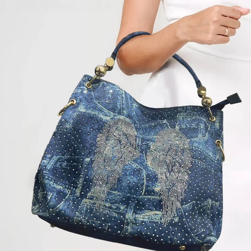 

Ladies' fashionable and elegant gradient diamond embellished tote bag with large capacity, personalized and shiny shoulder bag