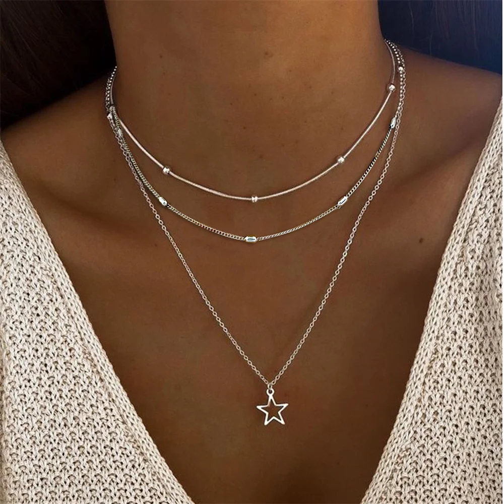 Punk Multilayered Star Necklace Snake for Women Vintage 2023 Bohemian Chain Pendant Choker Jewelry Wedding Gifts INS Trendy