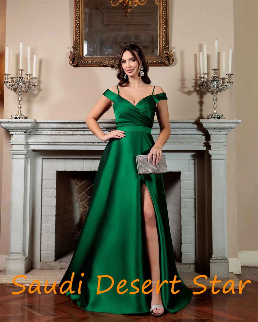 customizedCustomized Graceful V-Neck Spaghetti Straps Evening Dress Delicate A-Line Side Slit Party Dress Fashion Zipper Back Pr