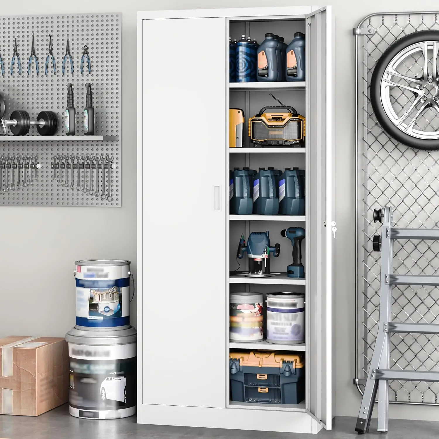 Metal Storage Cabinet with 5 Adjustable Shelves & Lock for Office Home Garage Warehouse 71