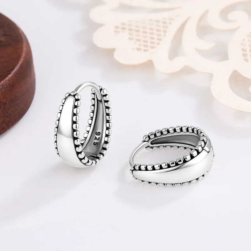 Sam Panda 925 Sterling Silver Ear Buckle Earrings for Women Make old Retro Punk Jewelry Versatile Gift Wholesale Dropship