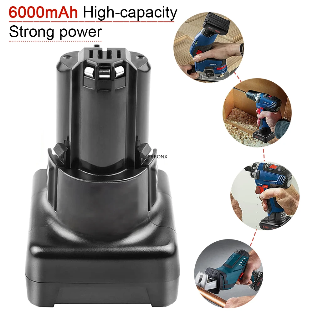 10.8V 12V Max 6000mAh Li-ion Power Tools Rechargeable Battery for Bosch BAT411 BAT412 BAT413A BAT420 GSR10.8 GSR12V-LI