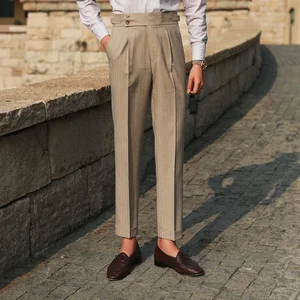 2024 Men Spring Summer New Solid High Waist Suit Pant Men Business Formal Wear Trousers Male Slim Casual Office Suit Pants I256