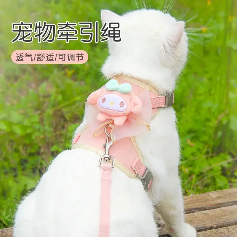 Sanrio Kuromi My melody cute sweetheart cat leash cat walking chain H-shaped anti-shedding vest style I-shaped pet supplies