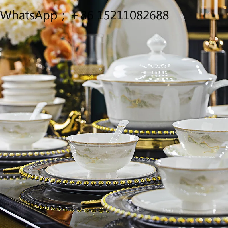 LLY ceramic tableware, bowls and plates set, high temperature bone china tableware, household wedding housewarming gifts