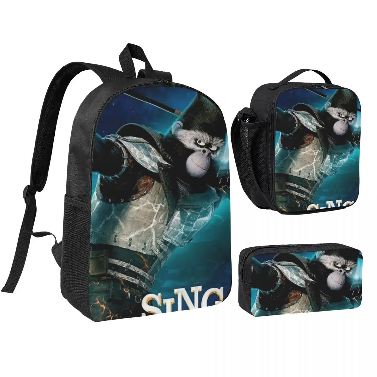 

Johnny Sing 2 Poster Backpack Boys Girls BookBag School Bag Shoulder Bags 3ps Insulated Lunch Bag Pencil Case