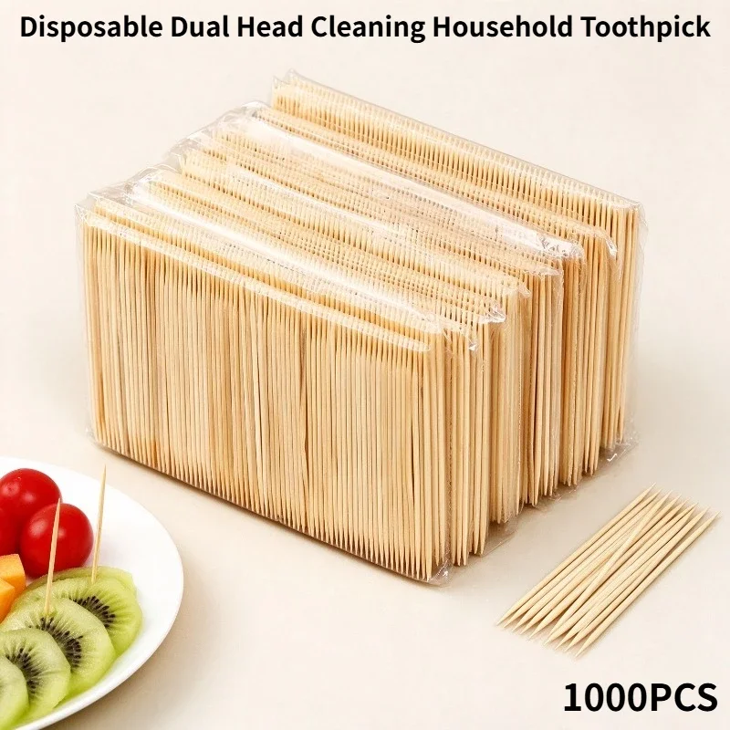 1000PCS Disposable Dual Head Cleaning Household Toothpick Natural Bamboo Toothpick Fruit Serving Companion Teeth Cleaning Tool