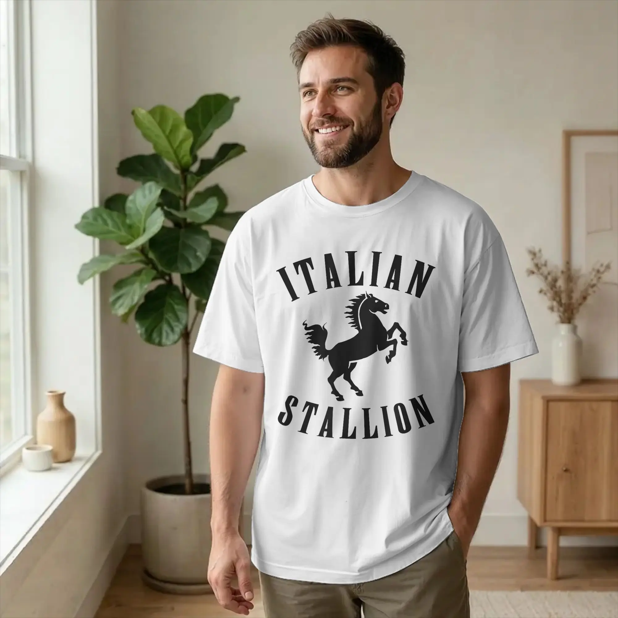 Rockys Italian Stallion Horse T-Shirt Men Boxing Movie Crazy 100% Cotton Tees Crew Neck Short Sleeve T Shirt Plus Size Clothes