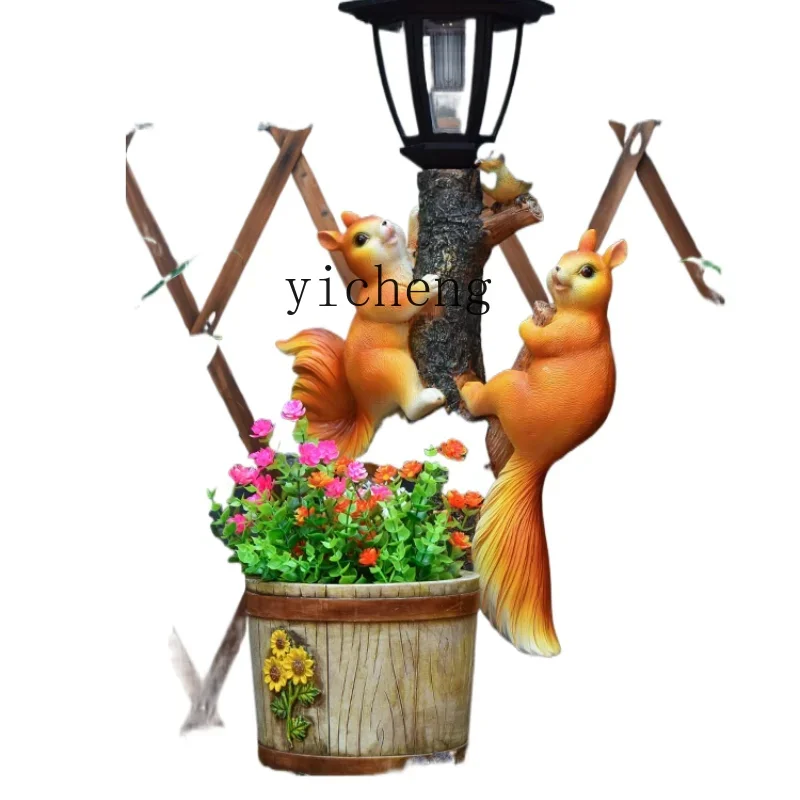 ZKOutdoor Solar Simulation Little Squirrels Animal-Shaped Flowerpot Garden Terrace Balcony Landscape Garden Decoration Ornaments