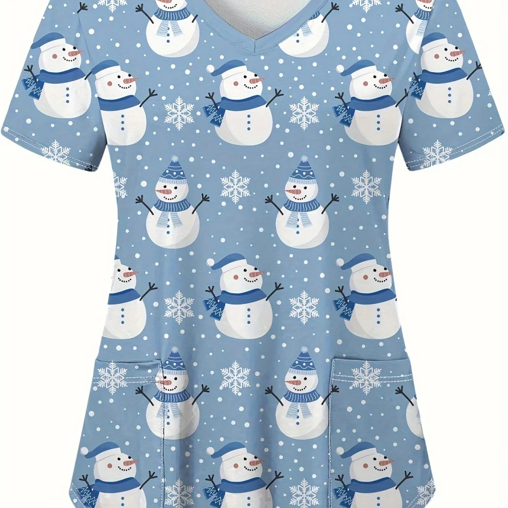 New Christmas Surgical Uniforms Woman Vet Dental Medical Uniform Microstretch V-Neck Short-Sleeve Tops Women's Medical Uniforms
