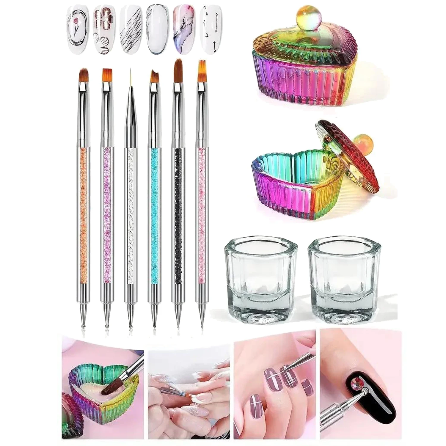 10PCS Acrylic Nail Brush Manicure Cup with Cover UV Gel Manicure Brush Acrylic Powder Liquid Cup Manicure Tools