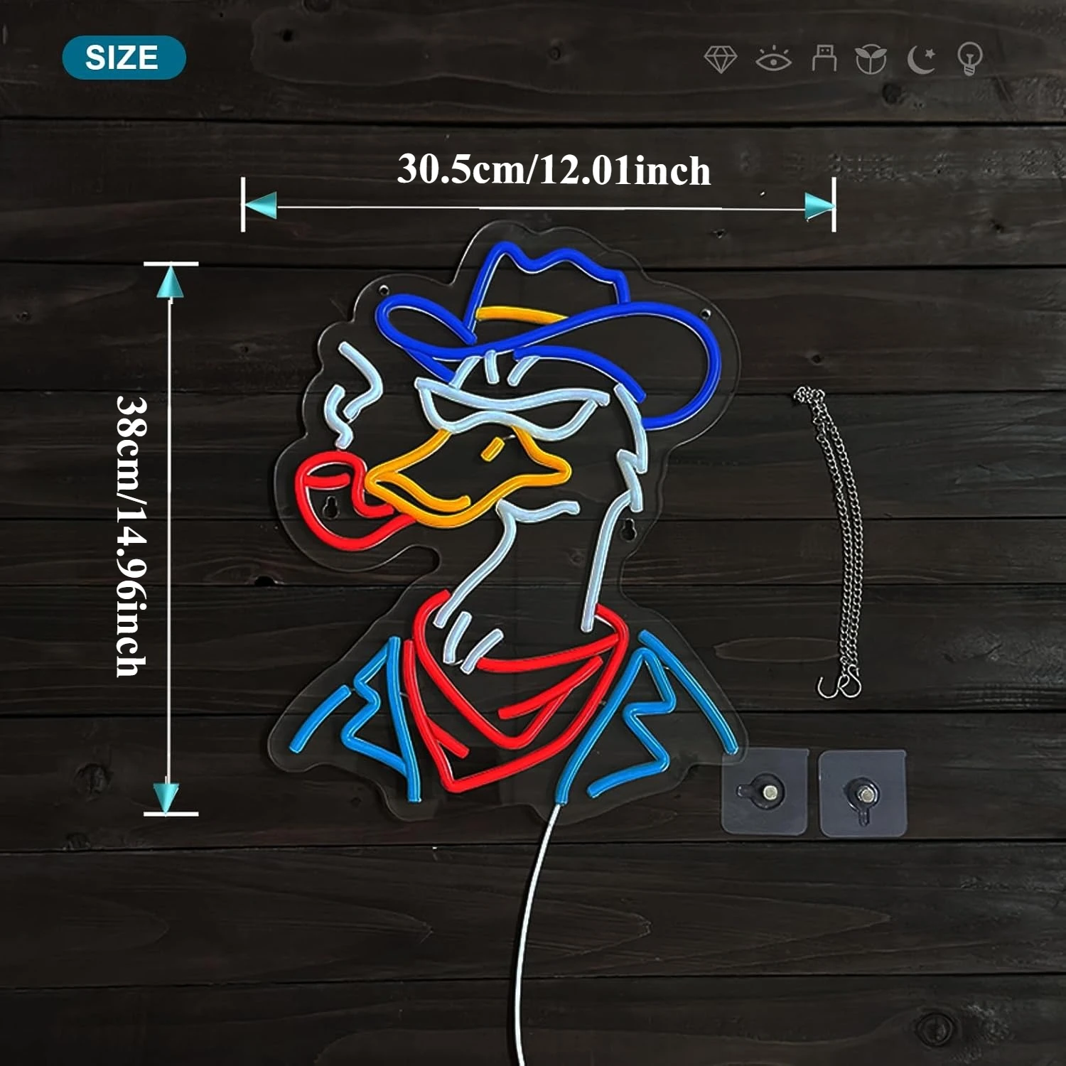 Cowboy Duck Neon Sign for Wall Decor LED Neon Sign USB Powered Dimmable for Man Cave Playroom Bedroom Bar Game Room Decor Gift