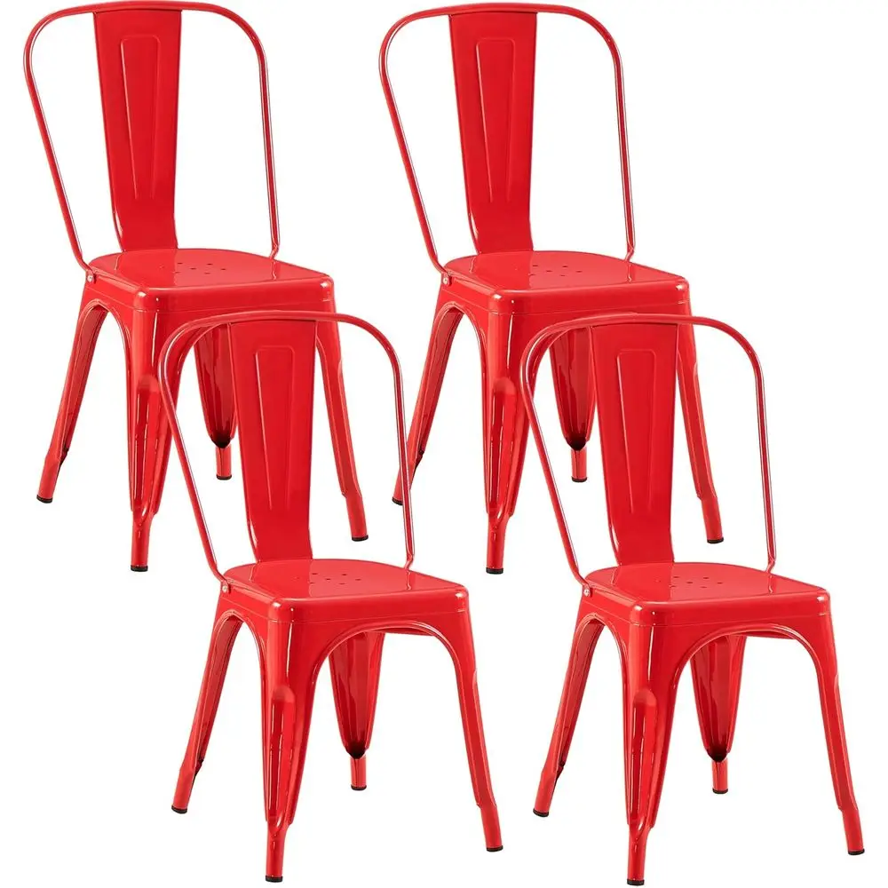 

Набор из 4 складных красных металлических обеденных стульев, подходящих для повседневного использования в кухне и столовой.