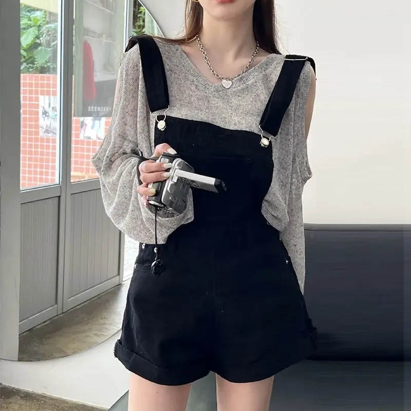 

Slimming Design Denim Overalls Women's Summer Thin Large Size Loose ort Pants Korean Sle High Waist Blue Jeans Overalls