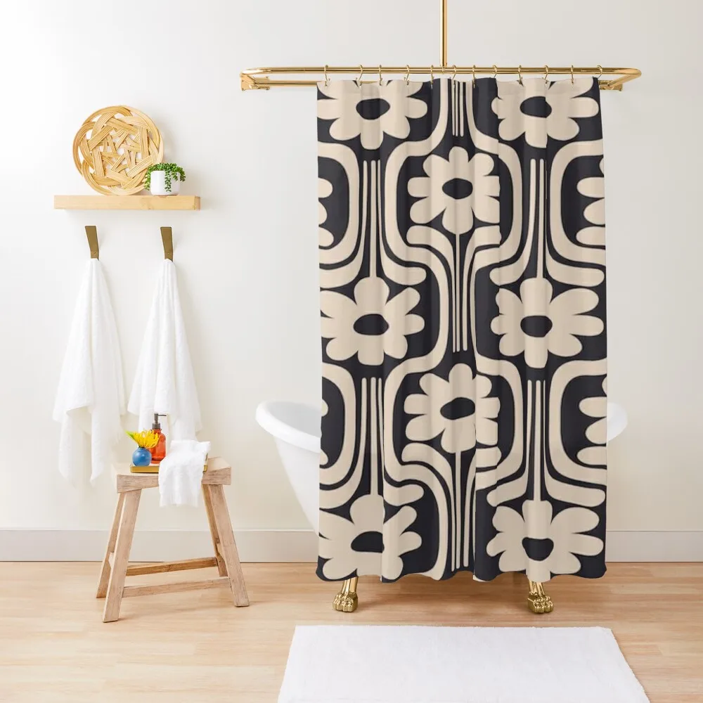 

orla kiely abstract flowers, beige, black,kiely pattern, orla kiely abstract flowers Shower Curtain