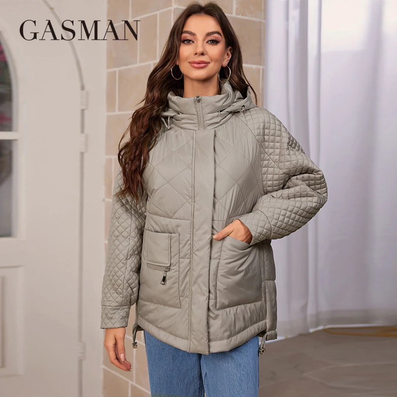 GASMAN 2024 Brand New Fashion Spring Down jacket Autumn Women Coats Middle Length parkas Woman jackets female Thin Cotton 80317