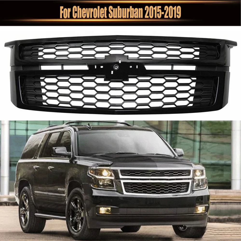 

Front Bumper Grills Hood Grill Gloss Black Honeycomb Grille Car Accessories Upper Guard Grid For Chevrolet Suburban 2015-2019