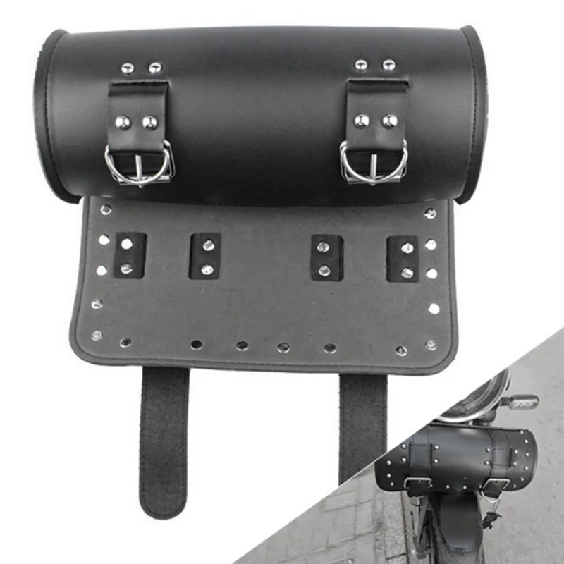 المدمجة العالمي للدراجات النارية بولي Leather الجلود أداة حقيبة الجبهة شوكة المقود السرج لفة برميل سباق الذيل برميل التخزين #3