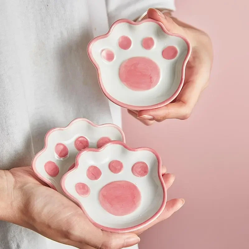 Japanese Cute Cat's Paw Taste Dish Ceramic Cartoon Dessert Plate Soy Fruit Sauce Dish Seasoning Bowl Household Dip Dishes