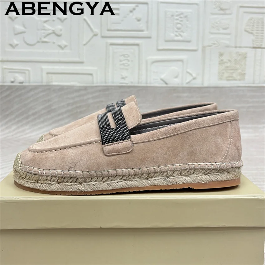 

ABENGYA замшевые кожаные лоферы, женские повседневные туфли телесного цвета с круглым носком на плоской подошве, женские простые модные женские туфли для вождения и прогулок