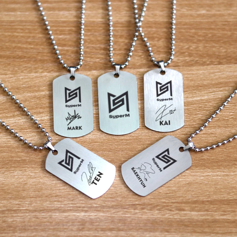 Kpop SuperM Necklace Creative Personal Signature Pendant Stainless Steel Engraved Hanging Tag Pendant