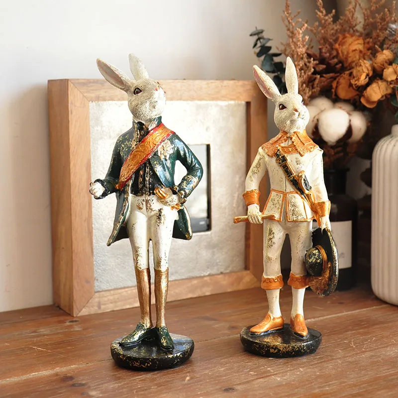 

Resin Crafts Pastoral Gentleman rabbit Circus For Home Decoration Accessories Bedroom Living Room Ornaments Gift Garden Decor