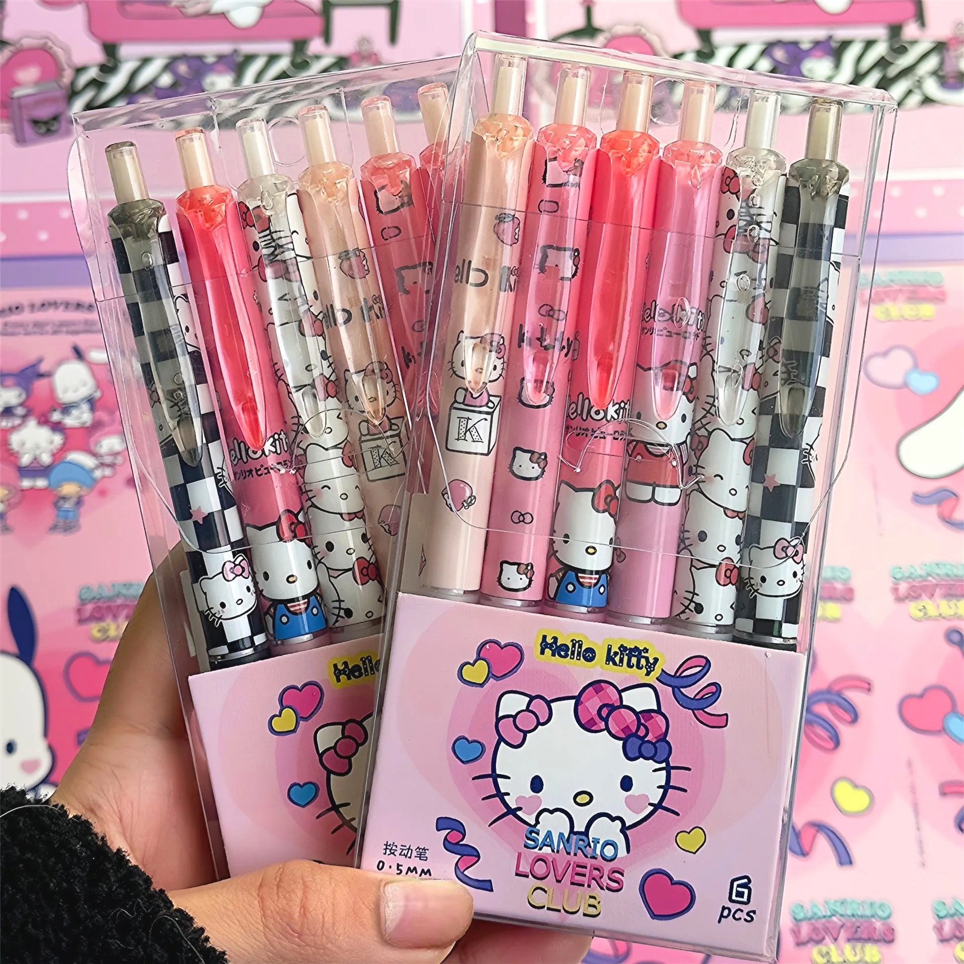 6pcs Sanrio Gel Pen Cartoon Kawaii Hello Kitty Kuromi Office Student Stationery Writing Pen 0.5 Black Test Pen Replacement Core