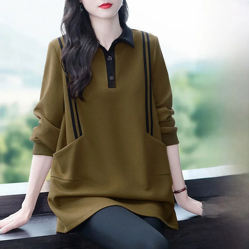 Camisola feminina plus size Faionable Ele Emagrecer Design Primavera Outono Novo Sle Confortável Coreano Sle Long Sve...