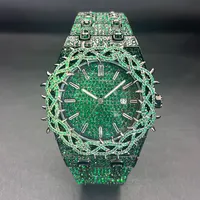 Relojes de cuarzo Droshipping para hombre, caja de flores, reloj de lujo con diamantes para hombre con circonita grande, reloj de mano de moda verde Hip Hop, nuevo