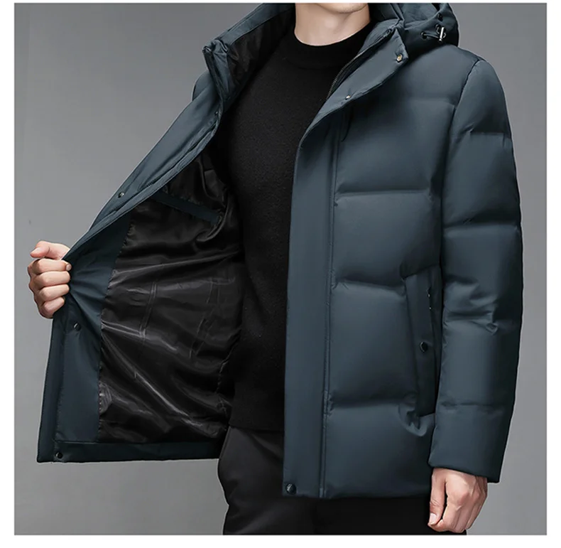 High-end Down Jacket Men's Winter Fashion Classic Wool Collar Hooded White Duck Down Warm Coat Business Middle-aged Short Parka