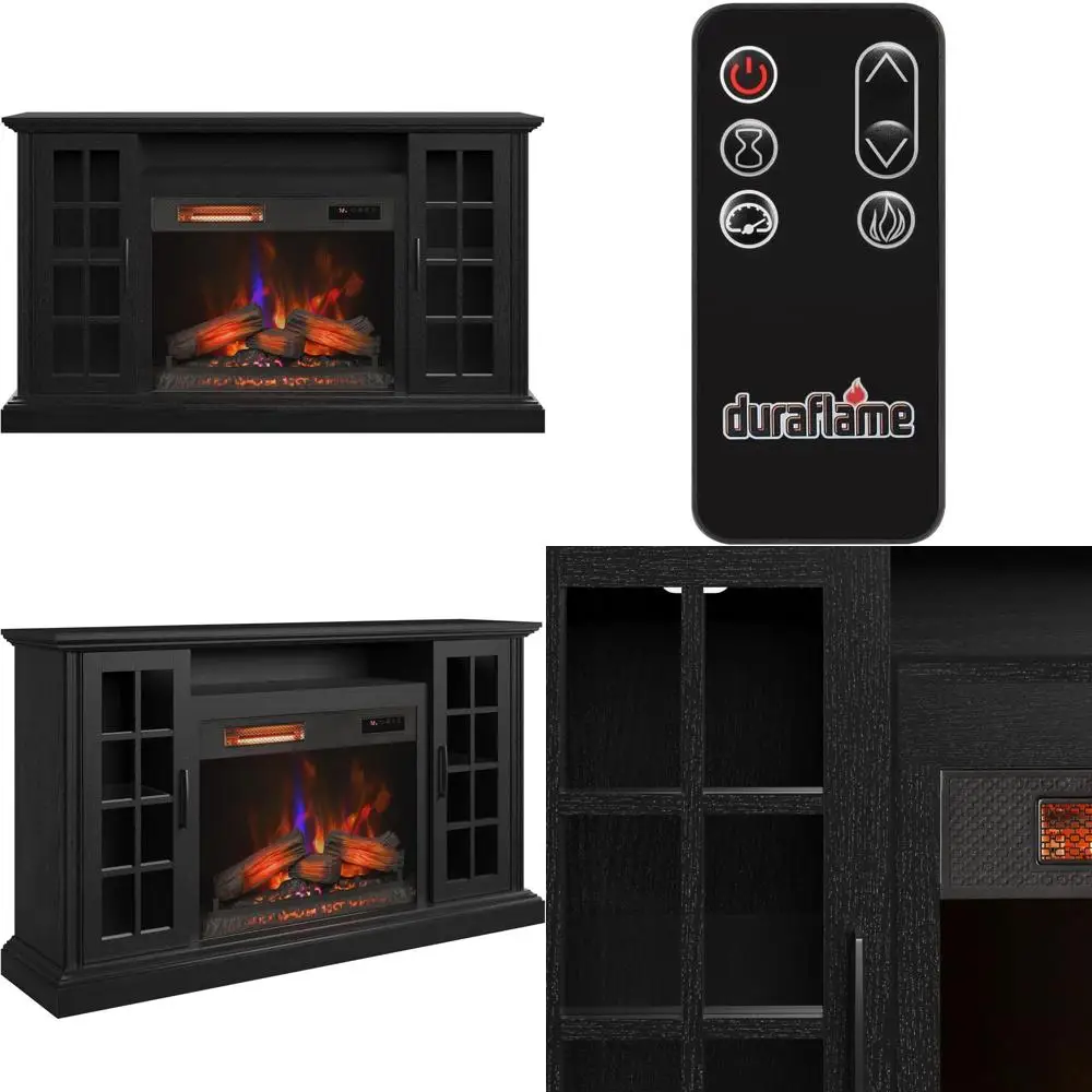 

Медиа-консоль с электрическим камином и шкафом для хранения, черный цвет Emed Ash