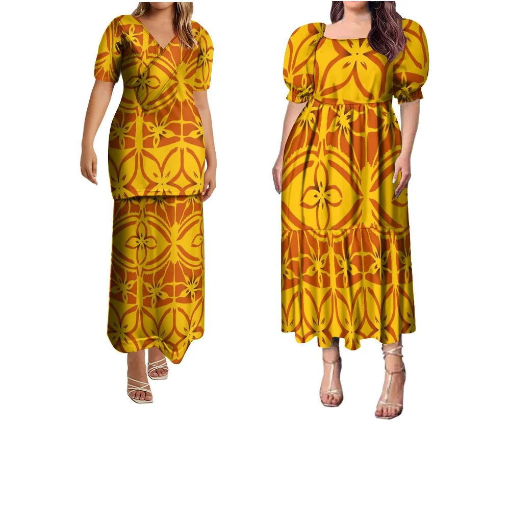 ฤดูร้อนที่หรูหราและประณีตชุดลําลองเสื้อคู่ชุด Custom-Made Polynesian Tribal จัดเลี้ยงชุดคู่