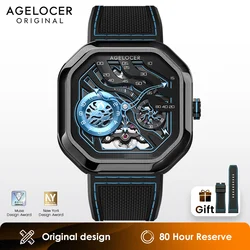 AGELOCER Original Volcano Watch Men's Square Luxurious Skeleton Automatic Mechanical Watch Birthday Gift for Men