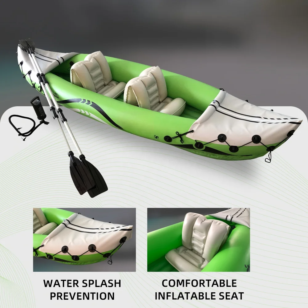 Inflatable Fishing Boat Quality Assurance 2-Person Inflatable PVC Kayak Stable Design for River Drifting Outdoor
