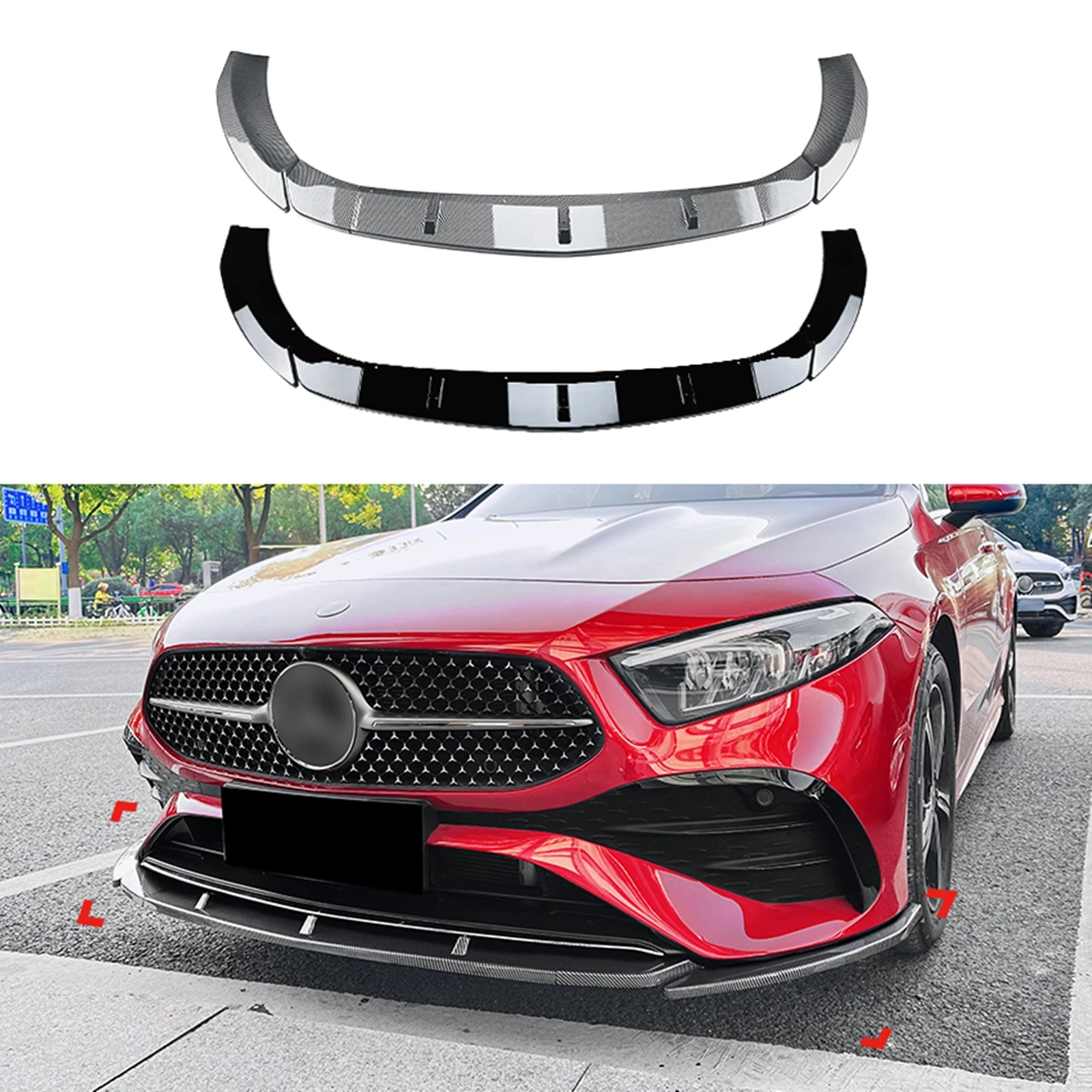 

For Mercedes-Benz A Class W177 A180 A200 A35 AMG 2023+ Front Bumper Spoiler Lip Carbon Fiber Look/Gloss Black Lower Splitter Kit