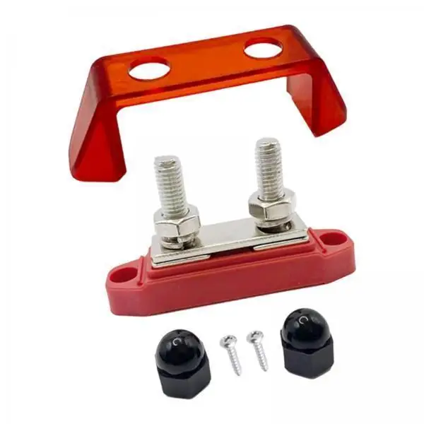 Power Bus Bar Double Stud Terminal Block with Protective Cover 200A 12V-48V for Vehicles Marine RV Truck Equipment